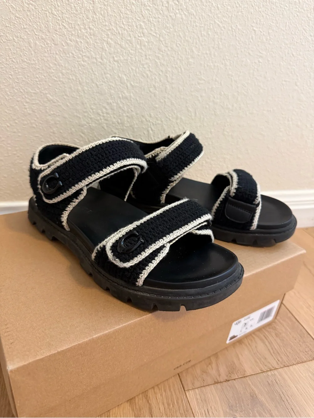 Coach Black Sandals with Cream Trim